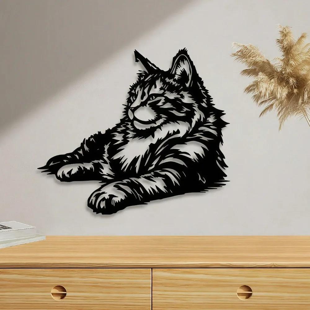 1 Stück Maine Coon Metall-Wandkunst, Geschenk für Katzenliebhaber, pulverbeschichtete Katzendekoration
