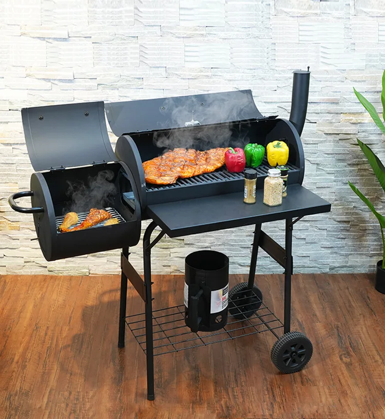 Mother Grill Chimney Smoker Trolley Outdoor Charcoal BBQ with Shelf American Braise Cooker for Picnic