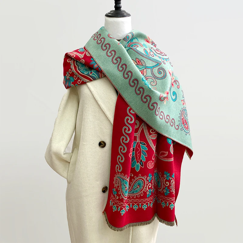 

Роскошный брендовый кашемировый женский шарф с цветочным принтом, зимняя теплая шаль и бандана, пашмина, женский платок, квадратное толстое одеяло, пончо