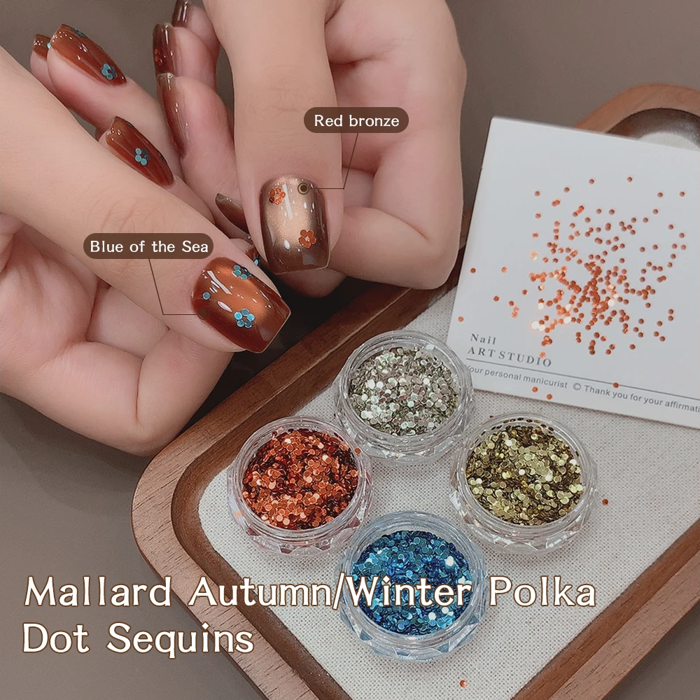 1 Box Sparkly Winter Autumn Round Glitter Flakes Pure Color Nail Art Mirror Metallic  Manicure Salon Decoration Supplie