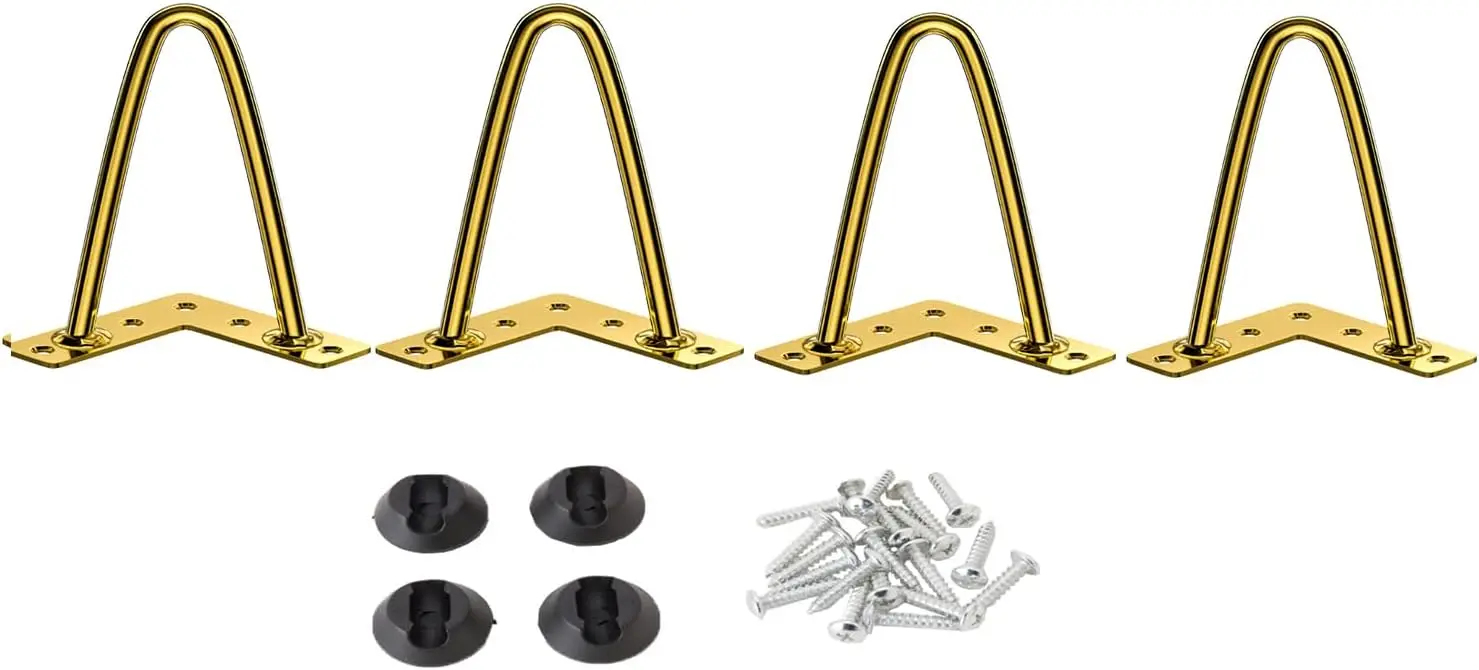 

3 Inch Hairpin Legs Solid Steel Furniture Table Feet 4pcs, Heavy Duty Hairpin Feet 3/8” Dia 2 Rods Furniture Legs Golden