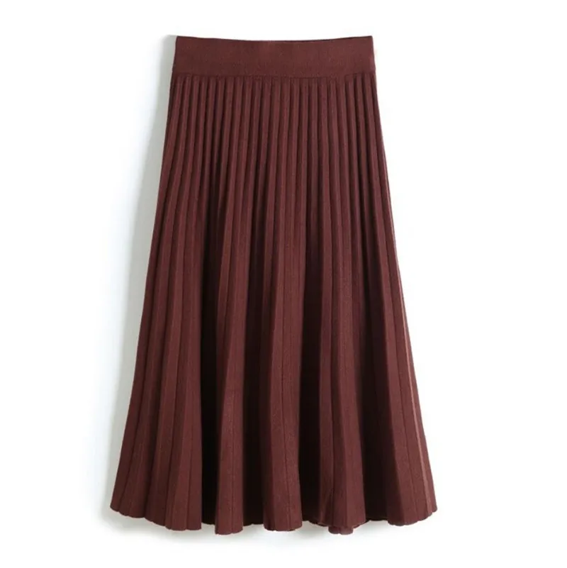 Women Skirt Knitted Midi Skirt Black A-line High Waist Pleated Skirt Elegant Skirt Spring Autumn Winter faldas femme jupes