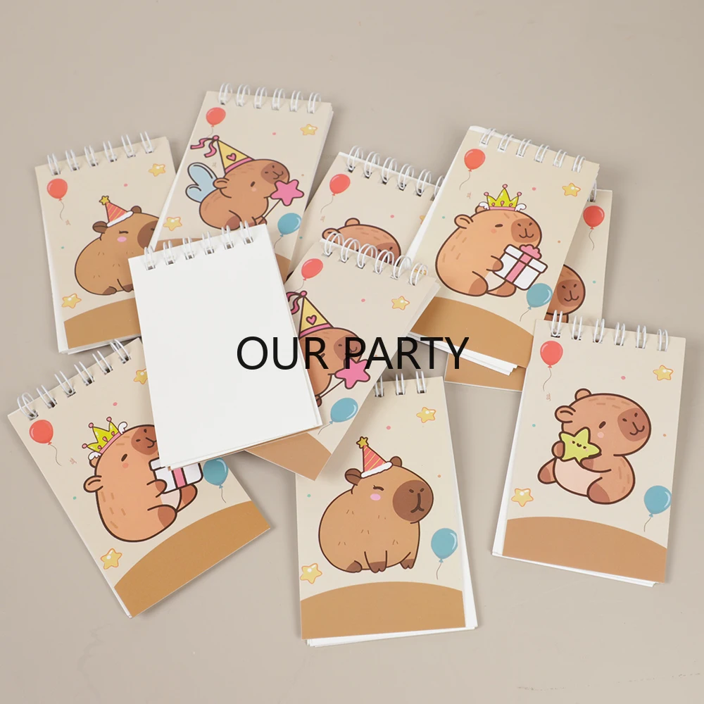 10Pcs Cartoon Animal Capybara Theme Portable Coil Notebook Mini Notepad for Kids Birthday Party Favors Back To School Rewards view 5