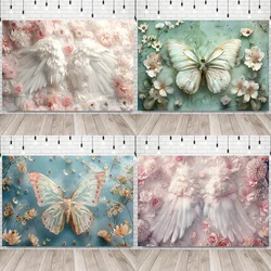 Pink Wings Butterfly Theme Baby Party Photography Background 3d Flower Scene Newborn Artistic Portrait Photo Studio Props Gift