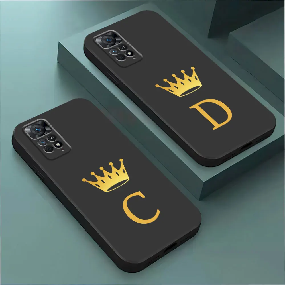 Crown 26 Letter Fashion A-F Phone Case for Xiaomi Redmi Note 9 8 7 8T 11S 9S 9T 10S 12S 11 Pro 13 Pro 10 12 Cover TPU Soft Capa