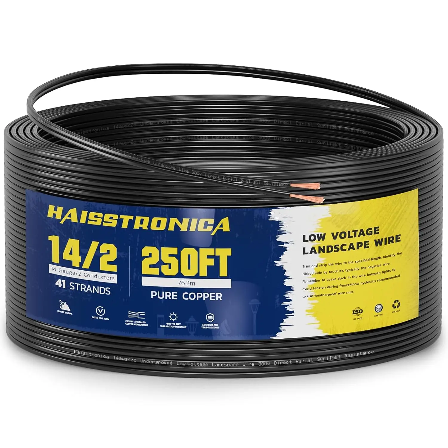 Low Voltage Landscape Wire,14/2 250FT Landscape Lighting Copper Wire 14 Gauge 2 Wired Outdoor Direct Burial Electrical Wire