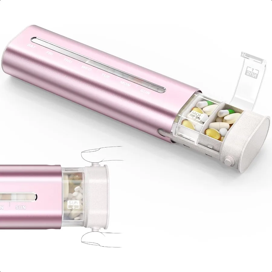 

Aluminum 7 Day Weekly Pill Organizer Portable Travel Pill Case with Three Layer Seal Large Capacity Cute Daily Pill Box Pill Ho