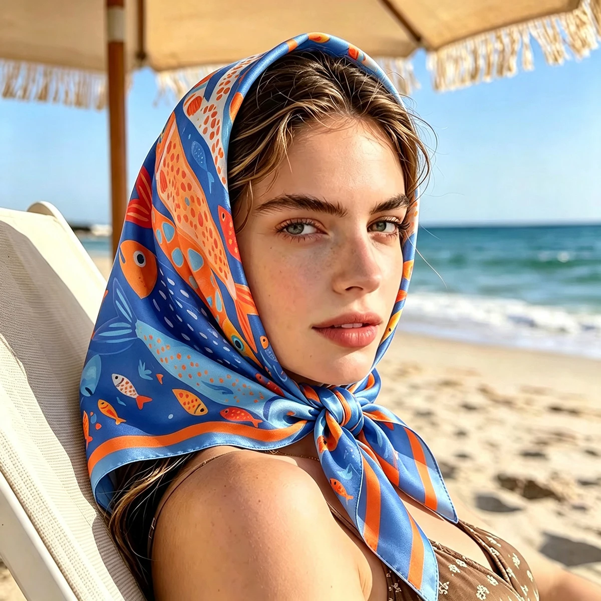Elegant Luxury Square Scarf for Women Fashion Bandanas Printed Hijab Neckerchief Beach Shawl Wrap Stylish Accessory