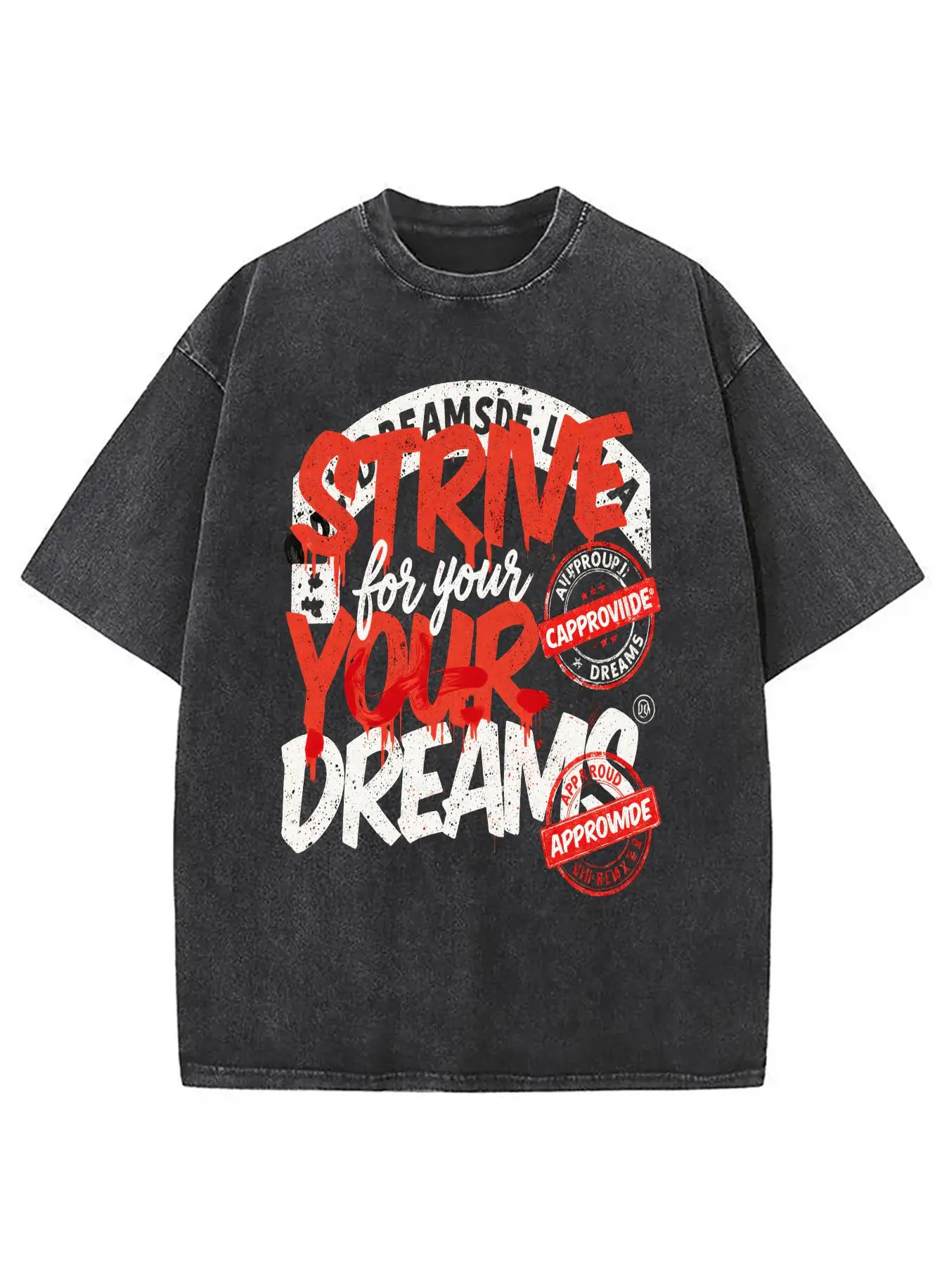 Fight for Your Dreams Retro T-Shirt - Faded Black Base with Inspirational Design, Eye-Catching Red and White Strive Print, Soft and Breathable Casual Top, Short-Sleeve Design Suitable for Birthdays, Graduation Ceremonies, and Everyday Wear - Ideal Gift Choice