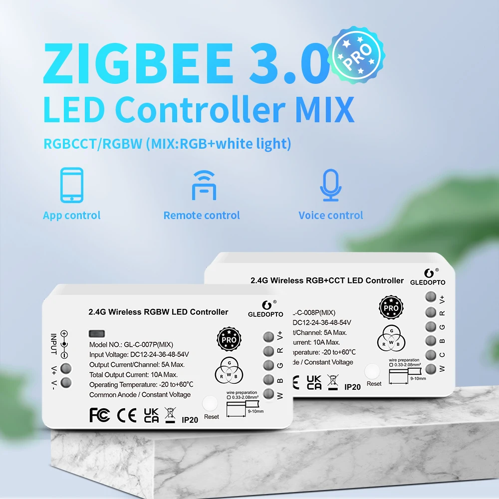 

GLEDOPTO ZigBee dmx controller RGBCCT RGBW Pro RGB Color Light Mix Homey Alexa Tuya SmartLife SmartThing App Voice Control