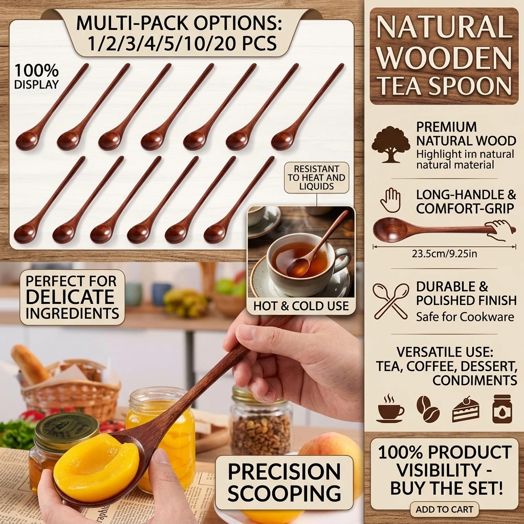  1/2/3/4/5/10/20PCS Wooden Spoon Tableware Kitchen Cooking Utensil Tools Soup Tea Spoon Catering Cooking Tool Coffee Soup