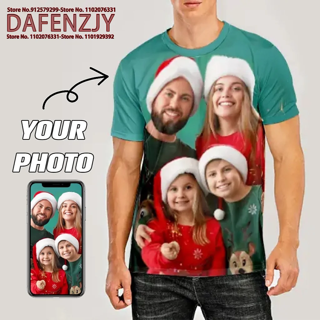 

Trend Retro Tshirt Custom Your Family's Group Photo 3d Print T Shirt Short Sleeve Harajuku Male T-shirt Customized Short Sleeve