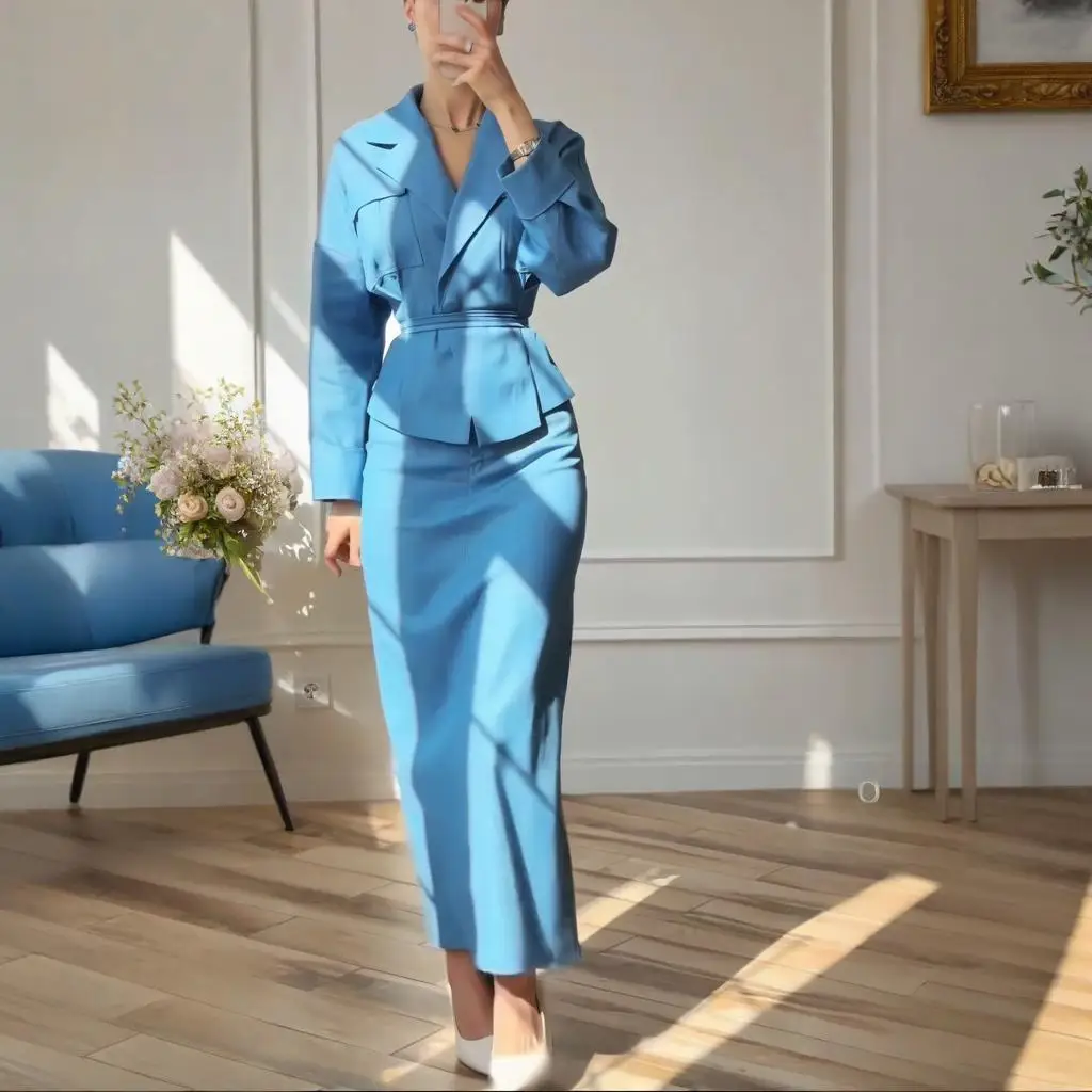 レディースツーピーススーツ Vネック エレガント スカートパンツスーツセット ビジネスカジュアル デイリーワークウェア カスタマイズ可能