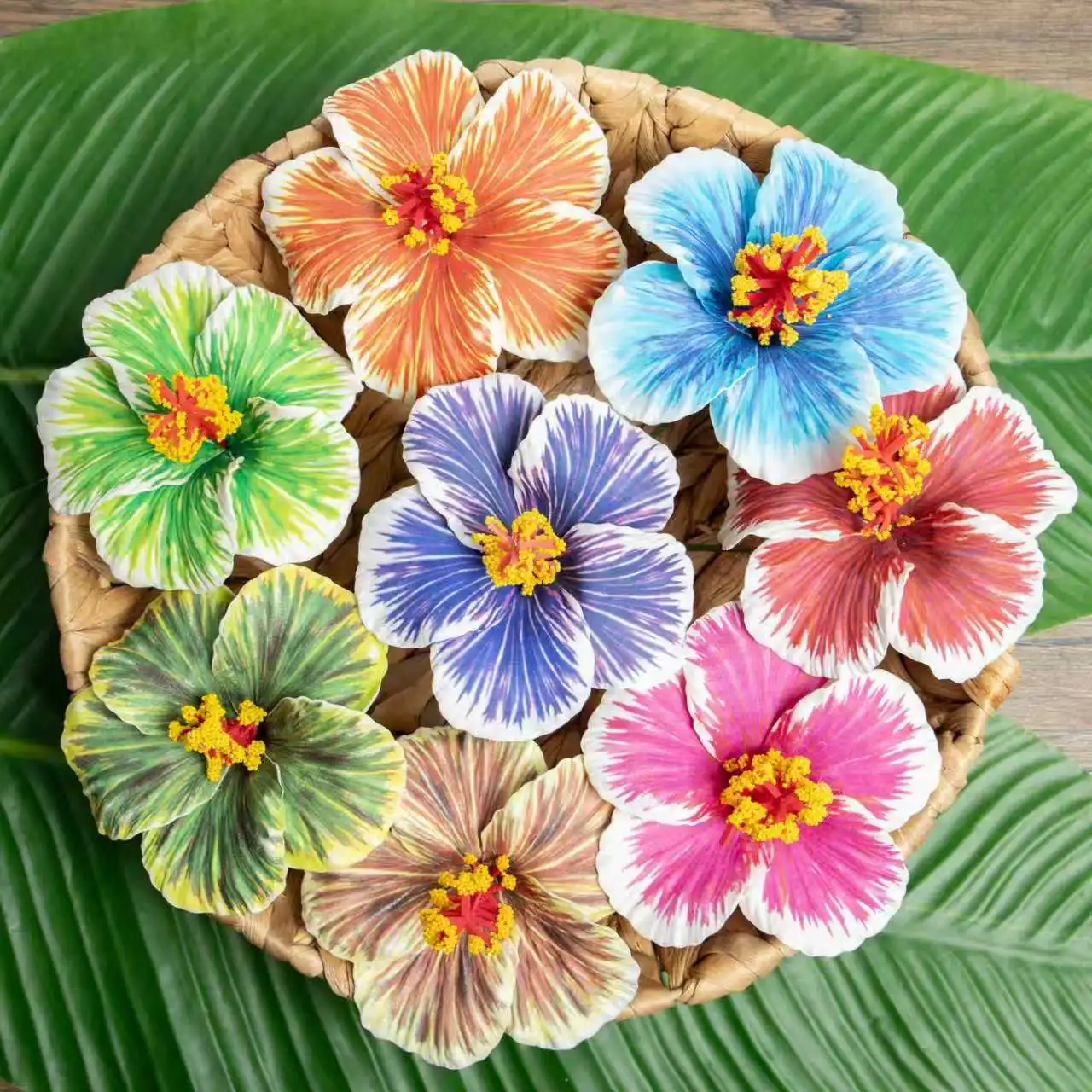 

8Pcs/4.3 Inch Hawaiian Hibiscus Foam Flower Hair Pin Artificial Island Head Band Ear Accessories for Beach party New Year's