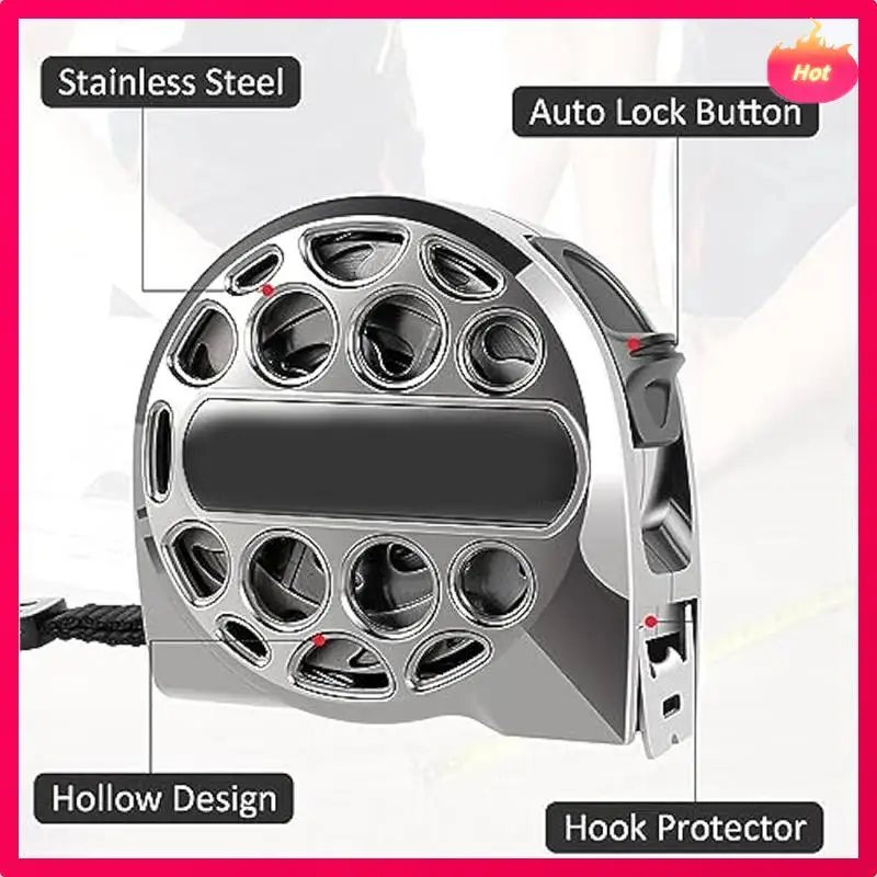 2Pcs 7.5M/25FT Stainless Steel Anti-Corrosion Retractable Metric Ruler,Wear-Resistant Measure Double-Sided Scale Durable