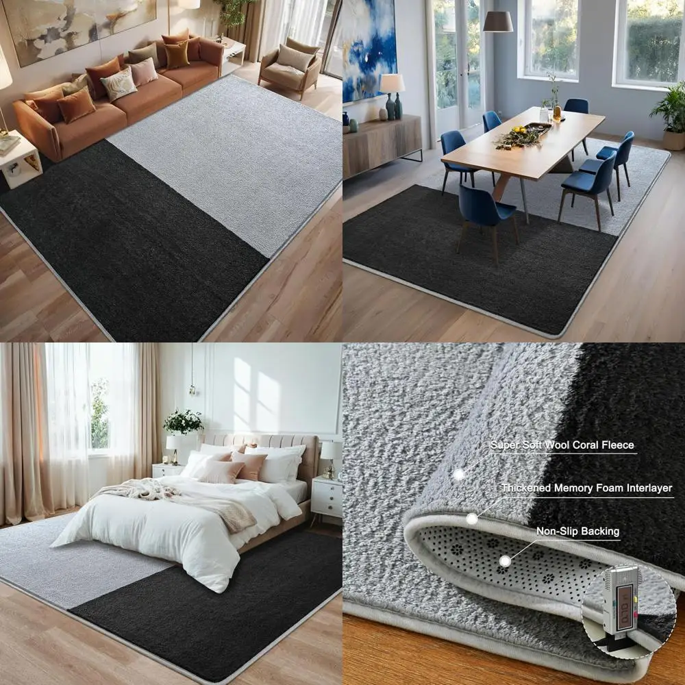 

"Contemporary Minimalist 5x7 ft Grey Area Rug with Memory Foam Padding and Non-Slip Backing for Bedroom and Living Room"