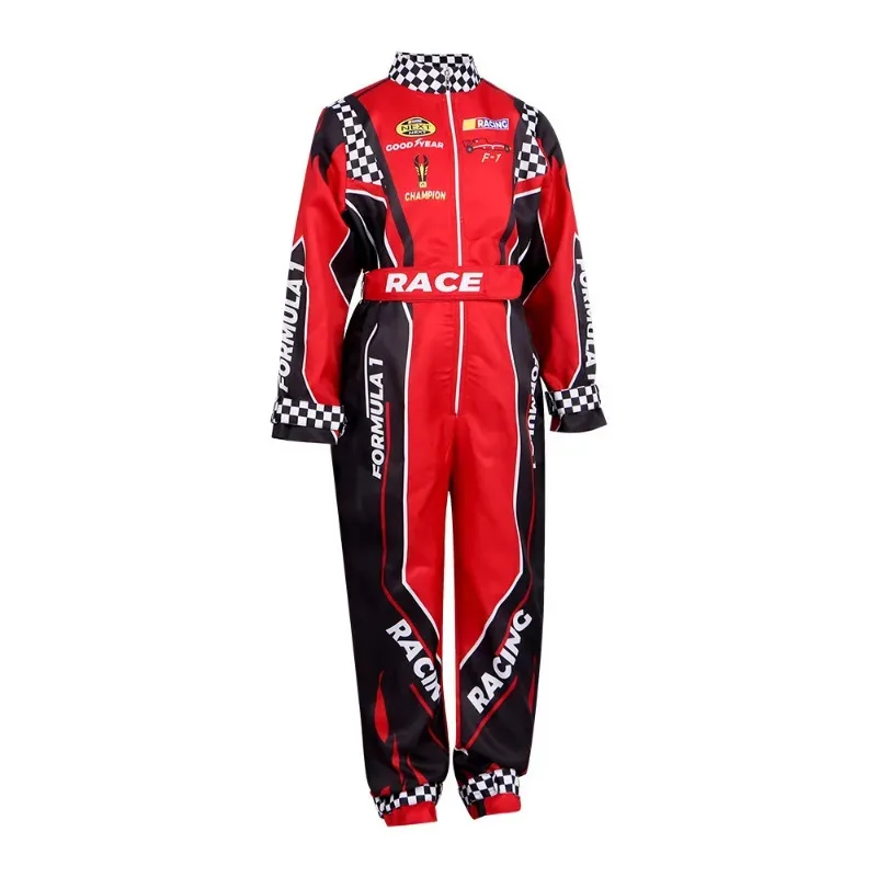Adult Kids Racer Cosplay Costume Red Classic Onesie Training Racing Uniform Suit Children Men Karting Jersey Clothing