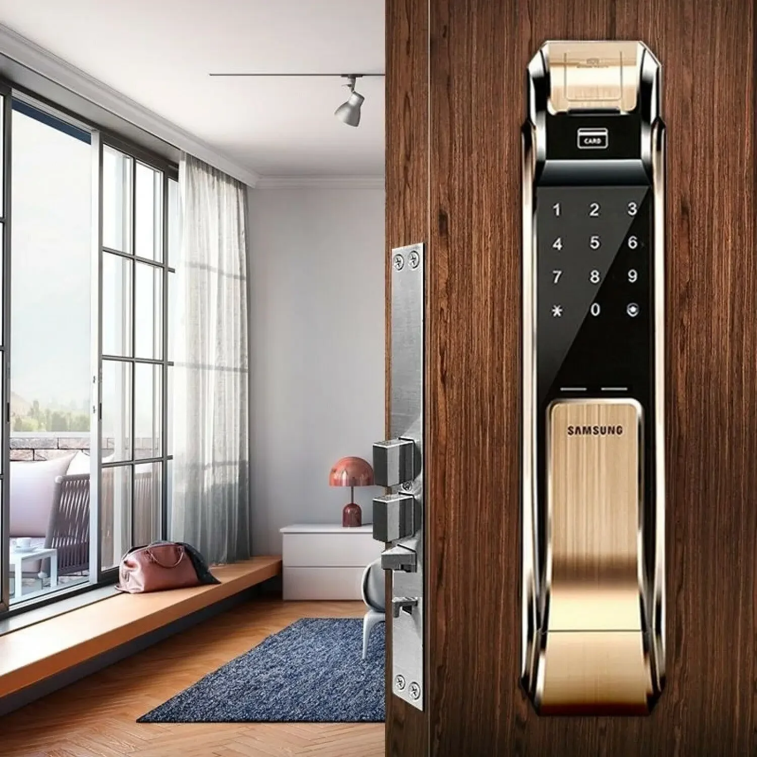 Imagem -02 - Samsung-fingerprint Digital Door Lock para Home Security Empurrar e Puxar a Porta Madeira Senha Lock Shs-p718 Home Security