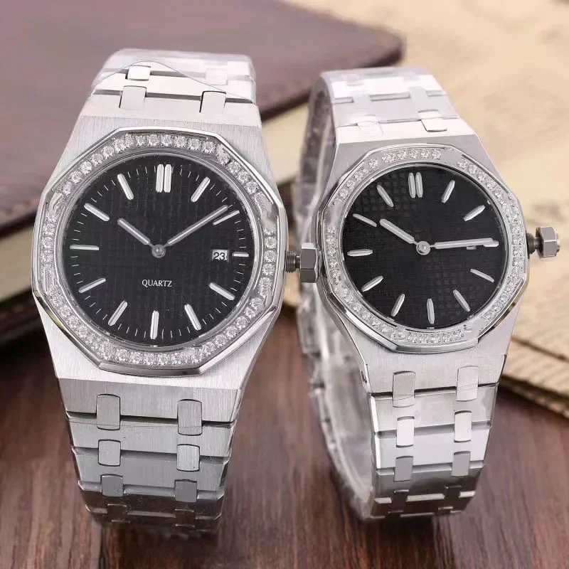 Luxury New Men Women Lady Watch Quartz Sapphire Silver Black White Diamonds