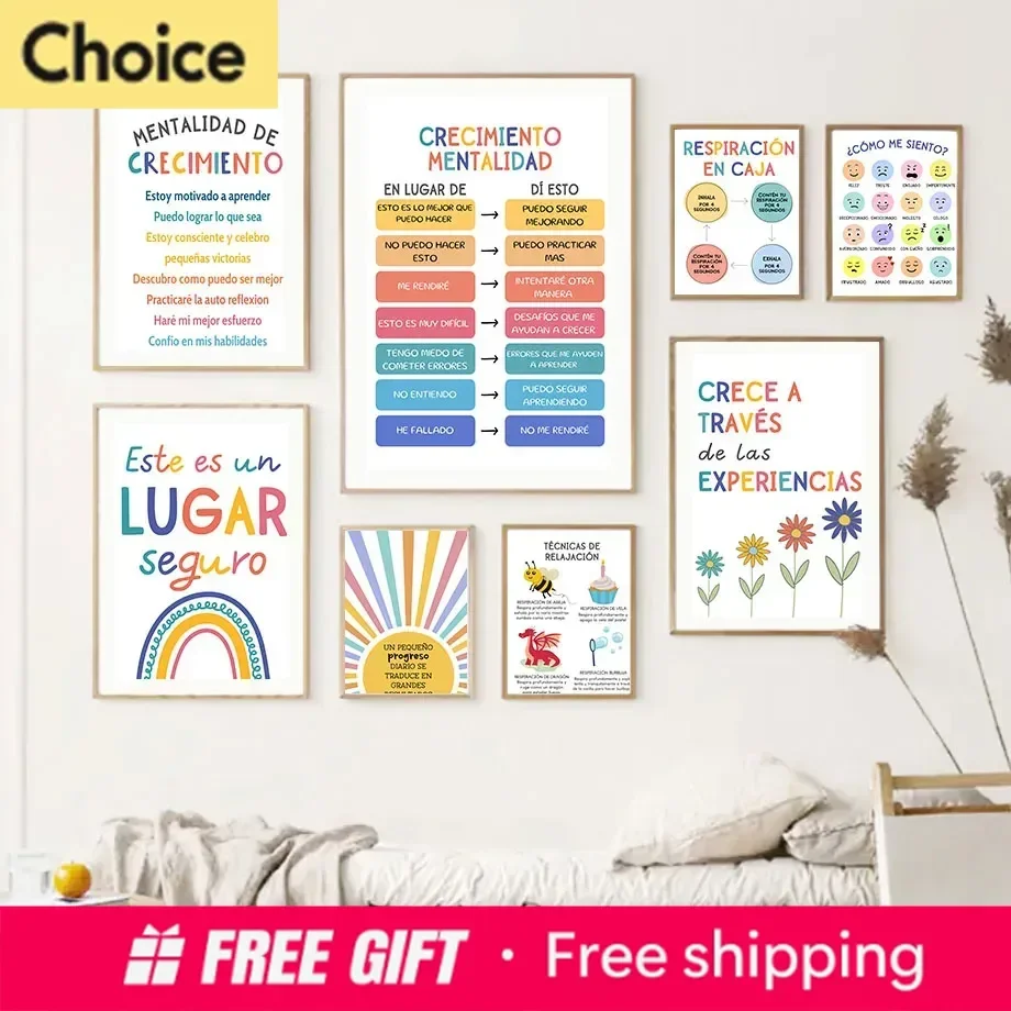 Spanish Growth Mindset Social Worker Room Decor Counselor Therapy Poster Canvas Painting Wall Art Mental Health Classroom Quo