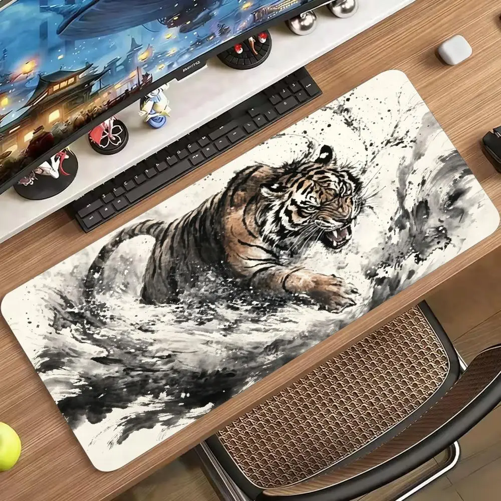 Oriental Ink Wash Tiger Art Non‑Slip Rubber Mouse Pad Smooth Desk Mat For Reliable Mouse Performance Gaming Laptop Desktop Use