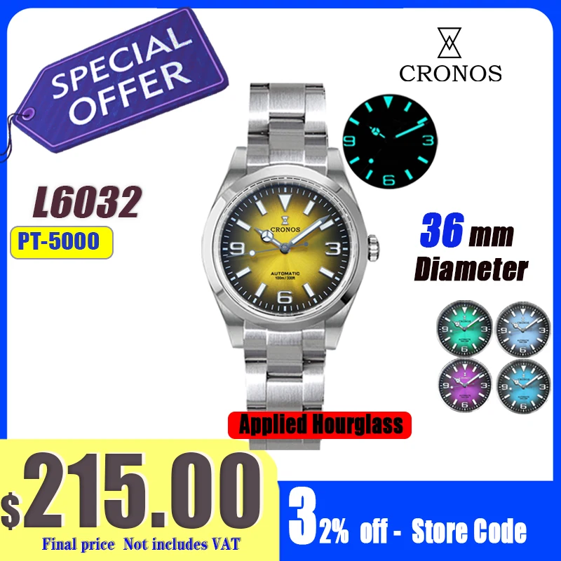 

Cronos EX Couple Wristwatches 36mm NH35 PT5000 Miyota9015 Automatic Sapphire Glass Bushed Bracelet 10ATM L6032 L6019 L6042M