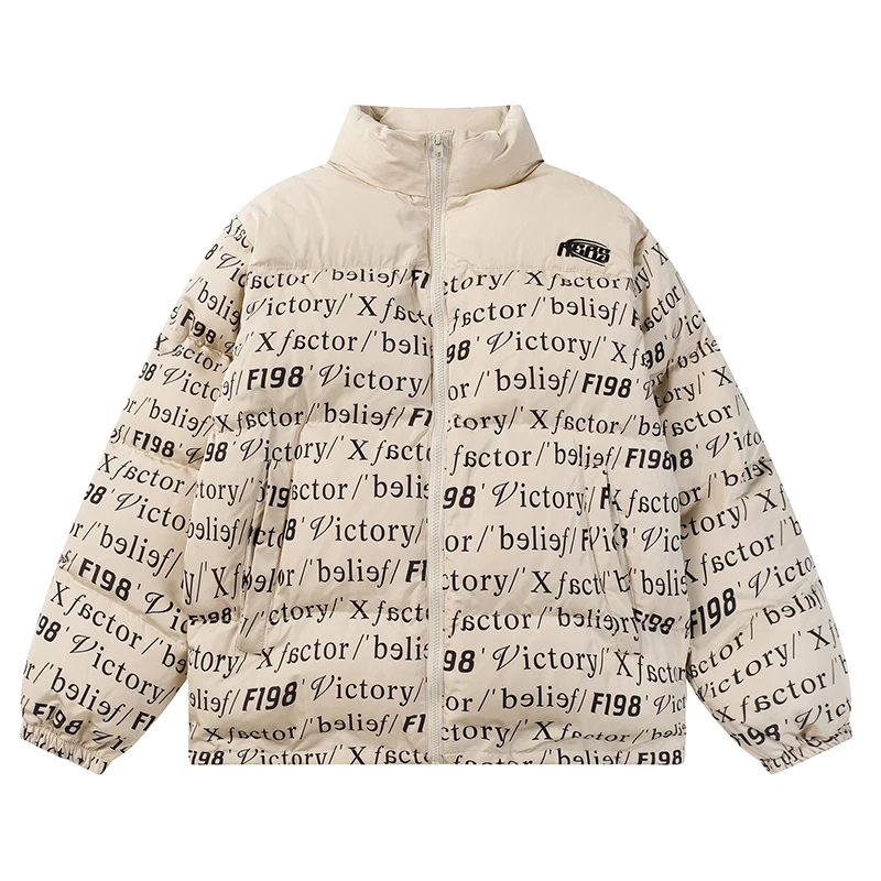 

Men Hip Hop Winter Parkas Vintage Full Letter Pattern Cotton-padded Jacket Coat Couple Thick Warm Oversized Outerwear Unisex Top