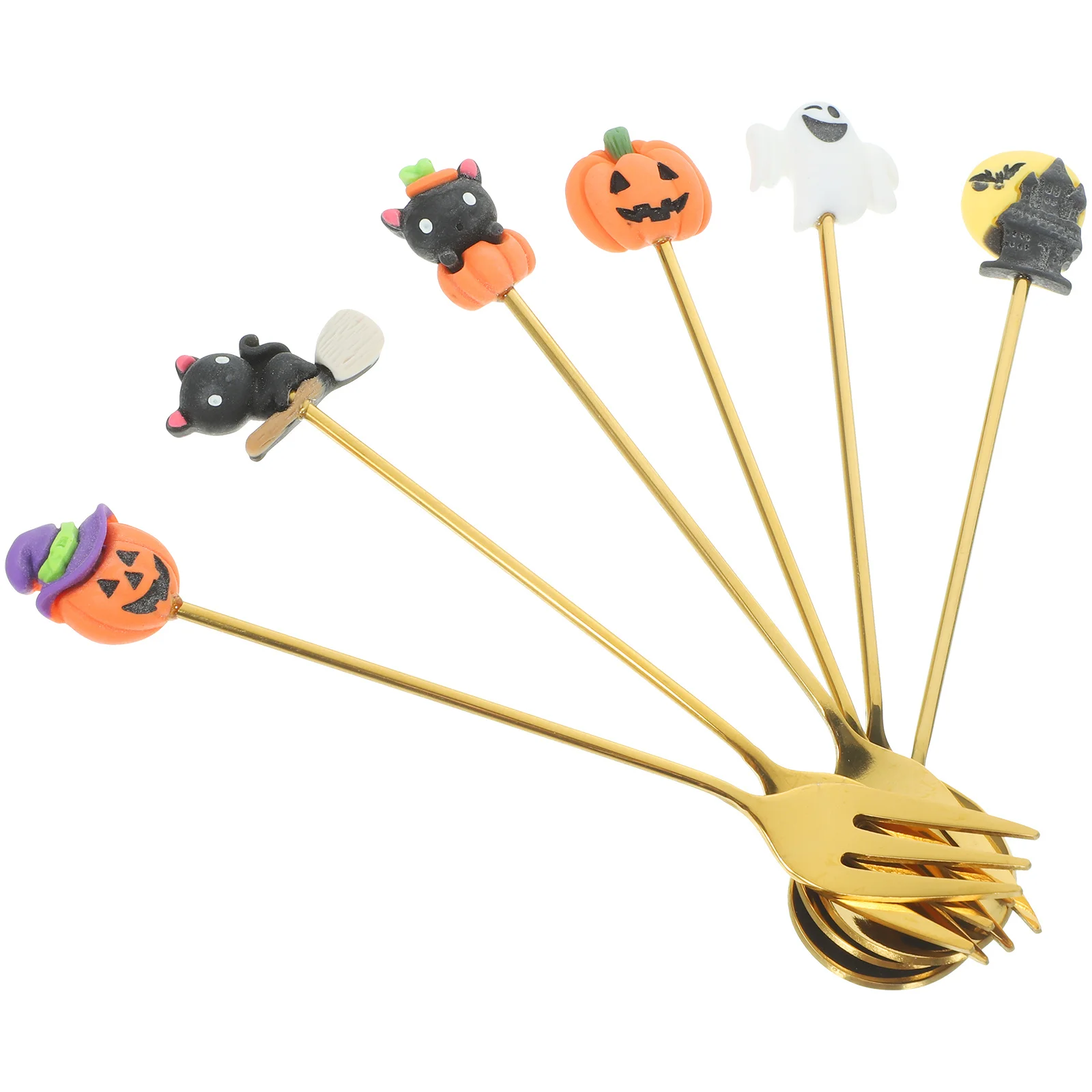 

1 Set Stainless Steel Spoon Fork Kit Halloween Tableware For Dessert Fruit Meal Multi-Use Dinnerware Smooth Round Edges Perfect