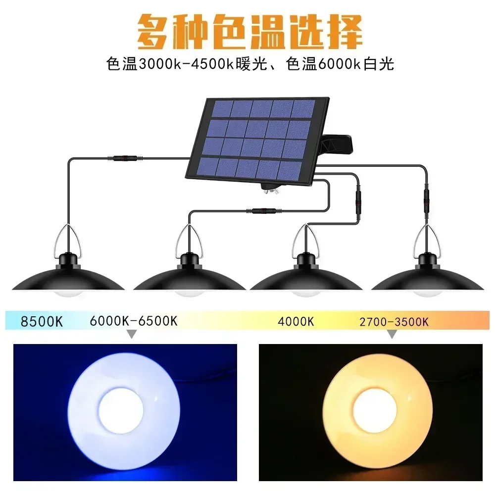 Podwójna głowica Solarna lampa wisząca ze zdalnym sterowaniem Zewnętrzna wewnętrzna lampa słoneczna z oświetleniem słonecznym o długości 3 m do ogrodu kempingowego