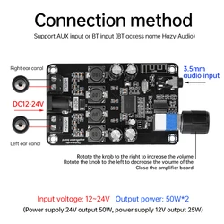 DC12-24V 50W+50W High-Power Adjustable Audio Amplifier Board TPA3118D2 Supports BT 5.0 High-Definition Amp Module XH-A415