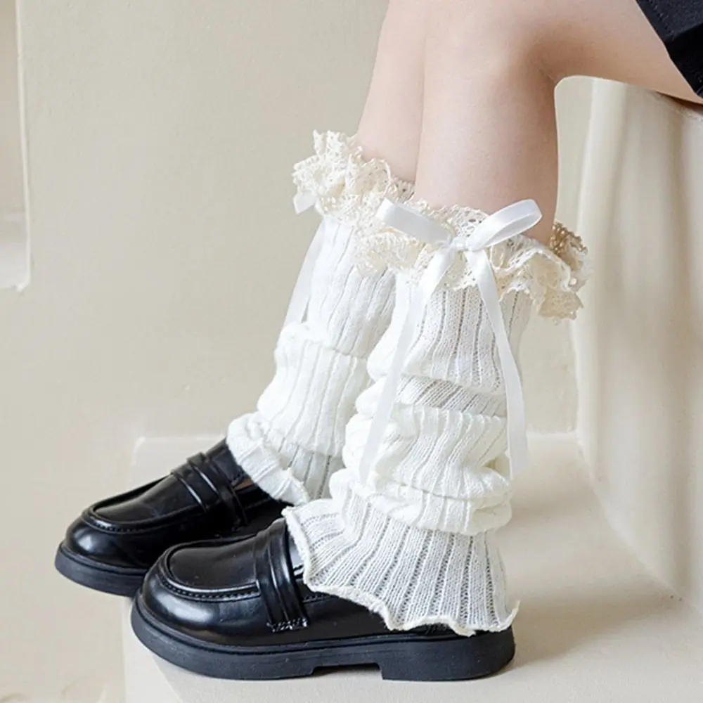 Korean Style Solid Color Kids Lace Leg Warmers Lace Trim Knitted Foot Cover Sweet Style Elastic Long Stockings Girls Fashion