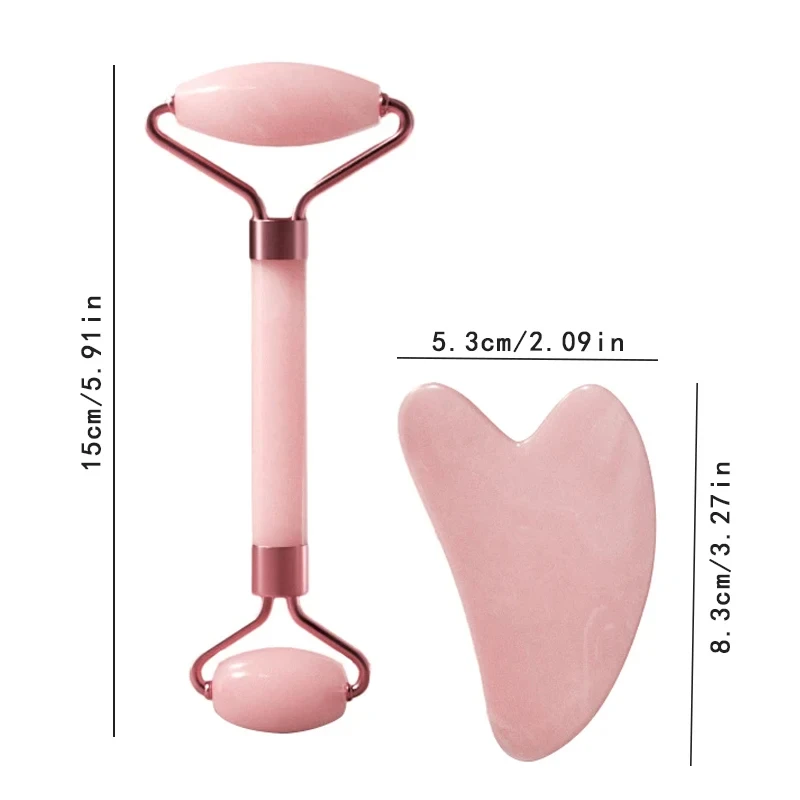 1 Stück rosa natürliche Jade-Roller für das Gesicht – Jade-Gua-Sha-Rosenquarz-Gesichtsroller für alternde Falten und Schwellungen – natürliches Rosa