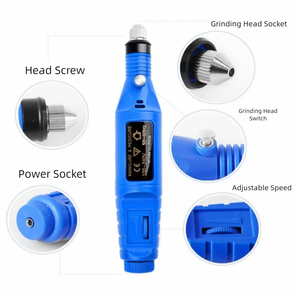 Portable Electric Nail Drill Machine Electric Adjustable Nail Polishing Tools Quiet Operation Pedicure Drill Set Pedicure