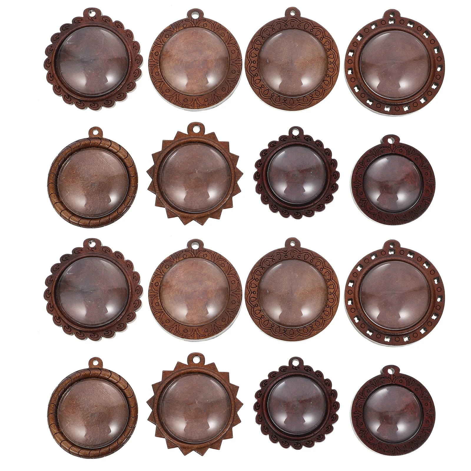 32 Pcs Jewelry Tray Charms Accessory for Crafting Keychain Brown Round Pendants Trays