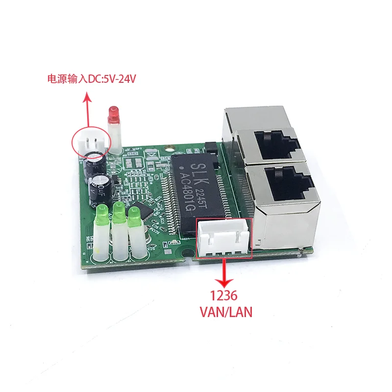 미니 PCBA 4 포트 네트워크 미니 이더넷 스위치 모듈, 번개 보호, 정전기 방지 4KV, 10 Mbps, 100Mbps, 5V, 12V, 15V, 18V