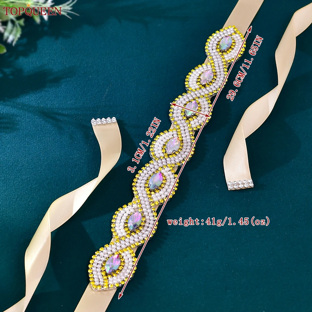 حزام زفاف مطرز بسيط من TOPQUEEN وشاح وصيفة العروس مخيط يدويًا مناسب للزي الرسمي والحفلات والاحتفالات S303