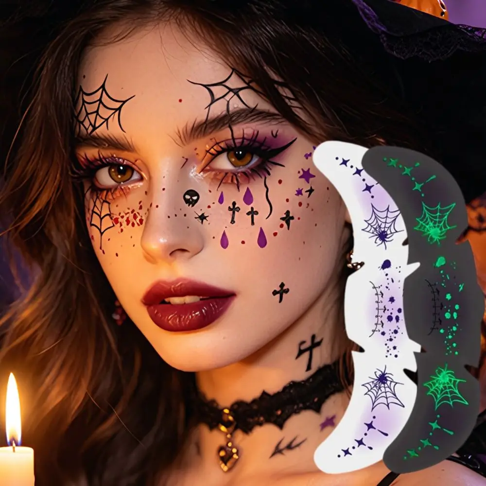 Luminous Halloween Face Bloodstain Tattoo Sticker Water Transfer Printing Long Lasting Halloween Makeup Sticker DIY Simulated