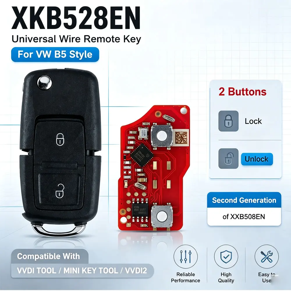 Xhorse XKB528EN Universal Wire Remote Key 2 Buttons for VW B5 Style Second Generation of XKB508EN Car Remote Key for VVDI TOOL