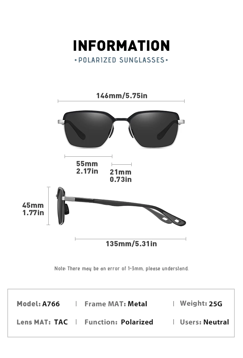 VCKA Kacamata Hitam Miopia Bisnis Persegi Kacamata Berkendara Fotochromic Terpolarisasi Pria Kacamata Resep Optik -0.50 Hingga -6.0