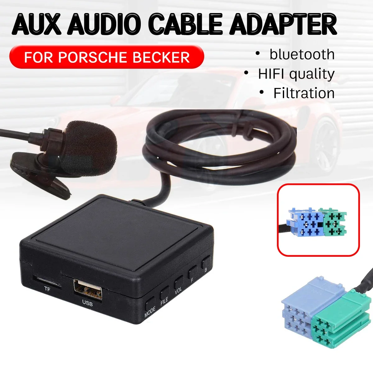 bluetooth Aux Receiver Cable For Porsche Becker Mexico Traffic Pro DTM with USB,microphone Hands-free Aux Adapter