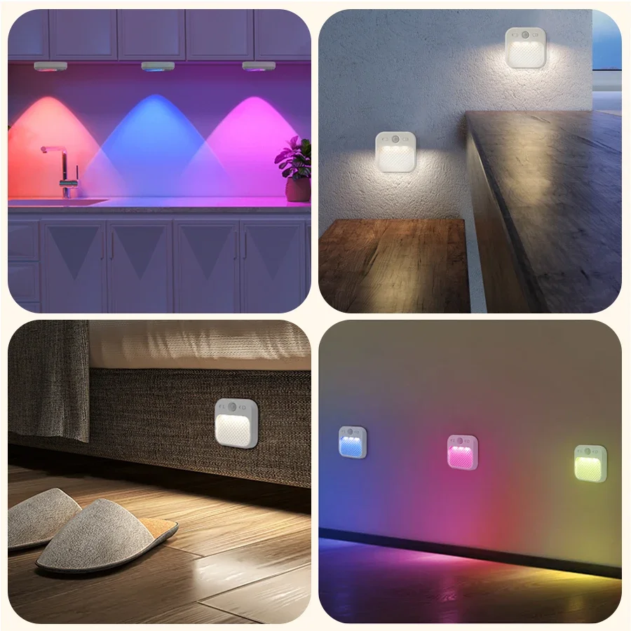 1-4 Pack Led Night Light with Motion Sensor Rechargeable Magnet Dimmable White RGB Wireless Wall Lamp for Stairs Cabinet Hallway