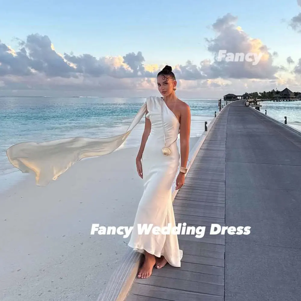 

Fancy Sexy One Shoulder Evening Dress Mermaid Saudi Arabia Prom Gown Elastic Satin Backless Birthday Party Dresses Customized