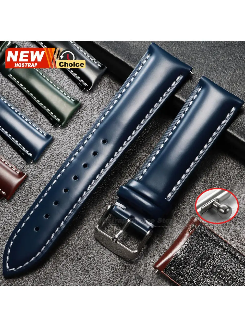 Neues Ölglänzendes Lederarmband mit Ziernähten, Weich, Schnellverschluss, 20mm 22mm, Wasserdichtes Armband für Männer und Frauen, Casual Slim