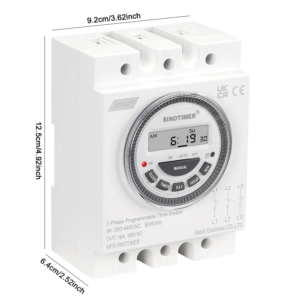 Commutateur de temps programmable numérique polyvalent TM619-380V 7 jours 18 réglages de minuterie marche/arrêt trois phases pour ventilateur accessible/pompe à eau