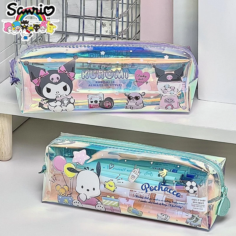 Sanrio Kuromi Pencil Cases Cinnamoroll Melody No Interlayer Transparent Water Proof Pencil Bag Student Stationery School Gifts