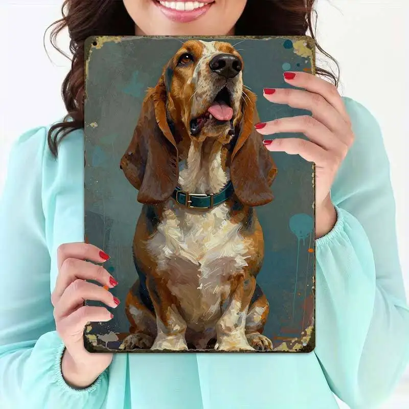 2D Flat, 2D-Flat,1pcArtistic Basset Hound Canvas Print,Creative Tin Sign Garage Decoration, Bold Lettering, Highquality Print, H