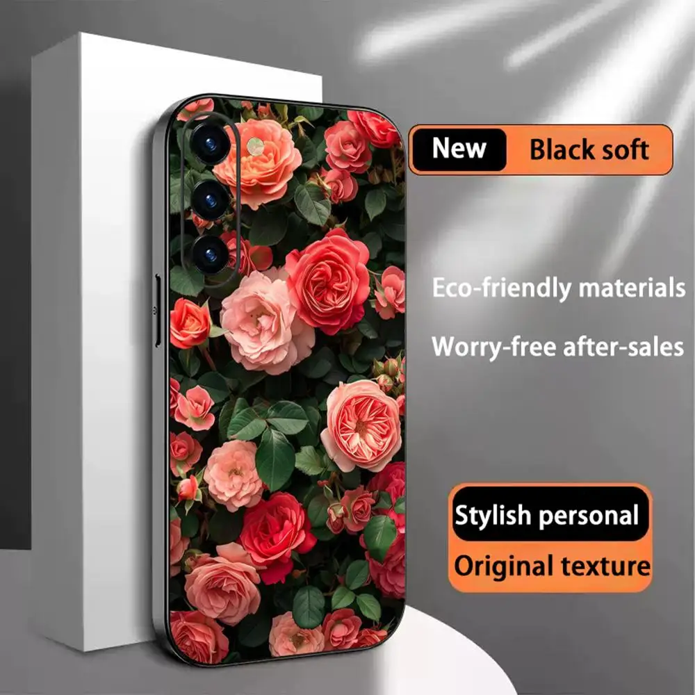 Beautiful flower rose love girl Phone Case For Samsung Galaxy S26 S25 S24 S23 S22 S21 Plus Ultra Note20 Soft Black