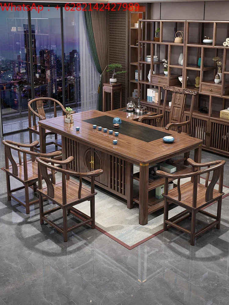 Tea table and chair combination office solid wood  one table five chairs new Chinese tea set one kung fu