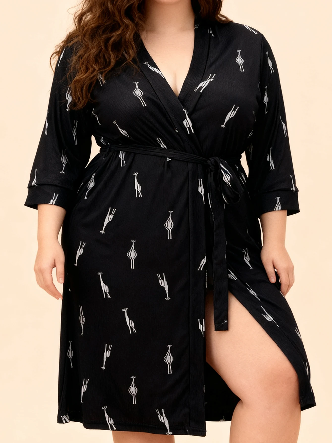 

Plus Size Women's Spring Summer Elegant Ribbed Three Quarter Sleeve Bathrobe Loungewear Robe