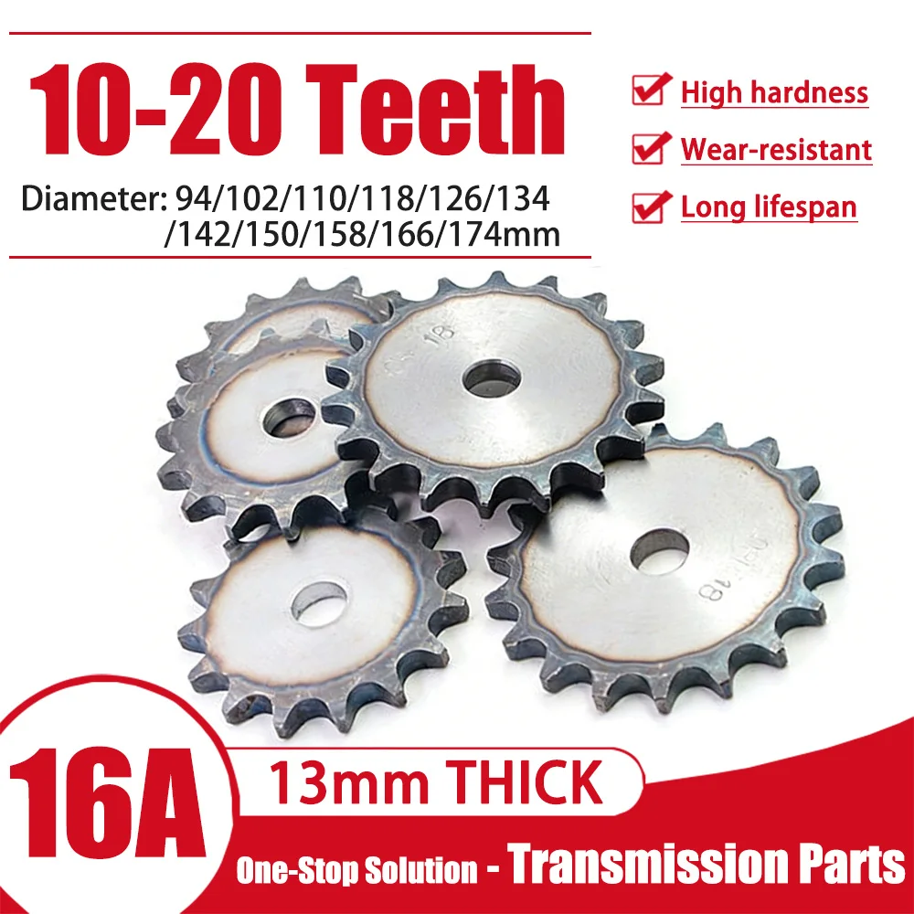 1Pcs 16A 1-Pitch Plain Sprocket Plate A3 Steel 13mm Thickness 10-20 Teeth Industrial Transmission Sprocket Disc